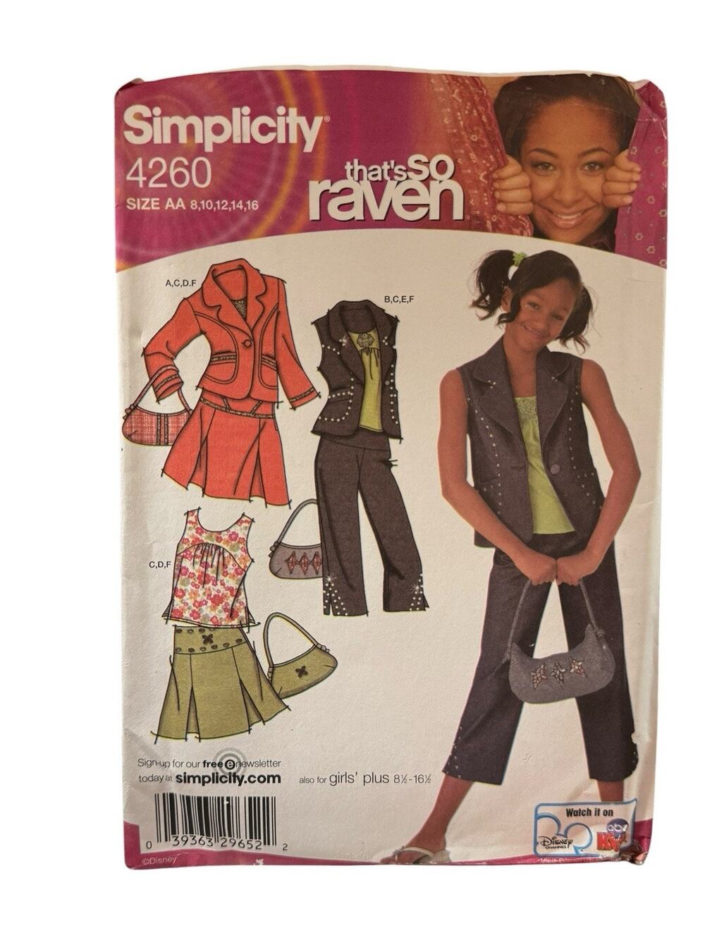 Simplicity 4260 That’s So Raven Top Skirt Pants Jacket Purse Sewing Pattern 8-16